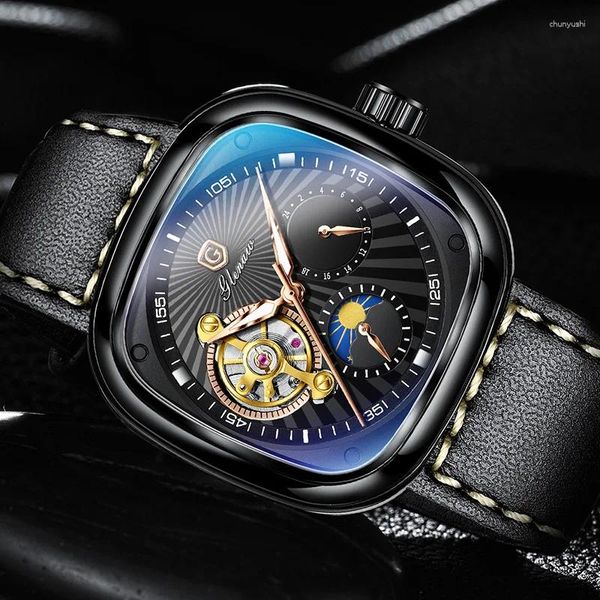 Orologi da polso GLENAW Orologio automatico Quadrato scheletro Maglia cintura in acciaio Orologio meccanico da lavoro Impermeabile bagliore notturno Relogio Masculino