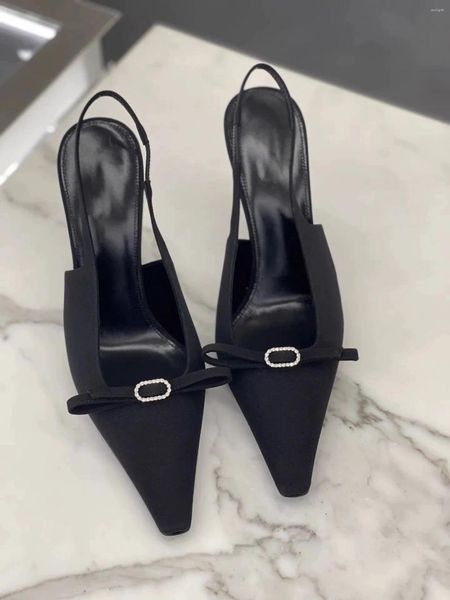Scarpe eleganti Sandali con cinturino con strass neri e punta quadrata Donna Tacchi alti in raso Décolleté eleganti e versatili Zapato De Tacon
