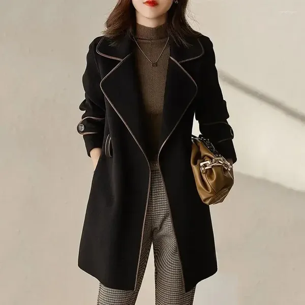 Ternos femininos casacos e jaquetas roupas outerwear casaco coreano inverno blazers preto fino trench coat clássico terno de luxo