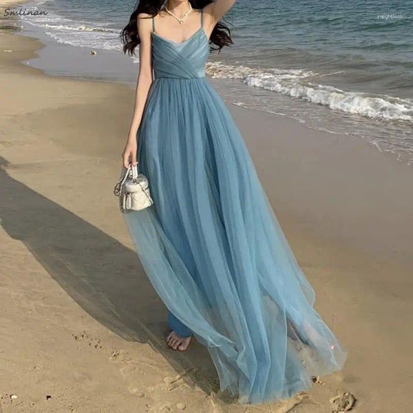 Повседневные платья, женское сексуальное сетчатое пляжное платье из тюля в стиле пэчворк, летнее пляжное платье с открытой спиной на тонких бретельках, шикарное элегантное длинное бохо