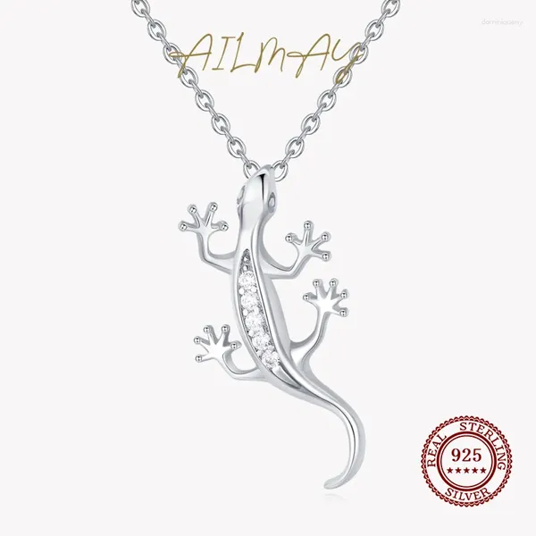 Ciondoli Ailmay Autentica collana con ciondolo in argento sterling 925 con lucertola e zirconi per gioielli da donna, ragazze, personalità, accessori per feste