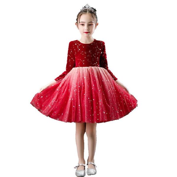 Abiti da ragazza Ragazzi per bambini Costumi da festival Ragazze e vestiti carini Cotone Fashion Star Paillettes Princess Party Dress Rosso