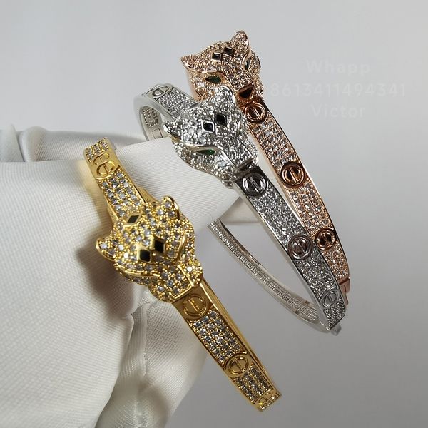 Panthere Bangle Charm Bangle für Mann Emerald Version für Frau Leopard Head Designer Set mit Diamonds Gold Plated 18K Classic Style Geschenk für Freundin mit Box 016