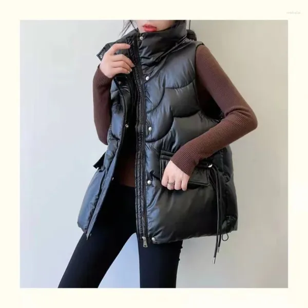 Gilet da donna Aopeiya Winter Shiny Face Down Cotton Gilet corto con colletto allentato