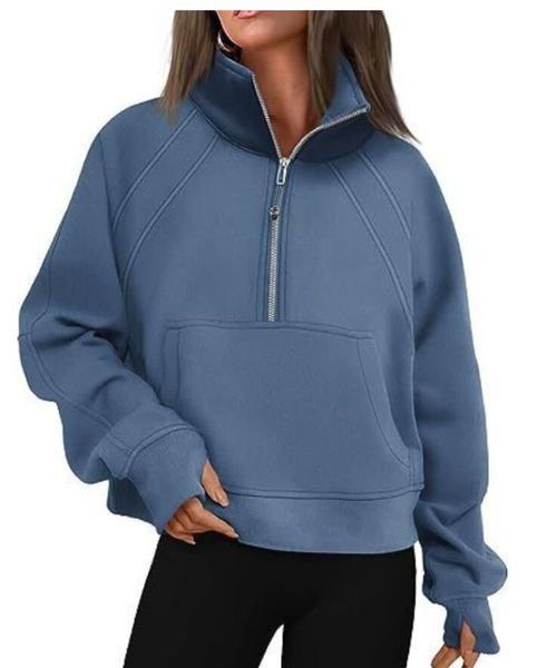 Lululemenlu outono inverno yoga terno luus hoodie meia zip camisola esportiva feminina solta ginásio jaqueta de fitness curto casaco de pelúcia sweatshirtsf