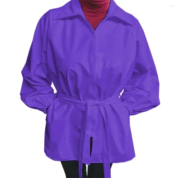 Damen-Trenchcoats, Wet-Look, PVC-Windjacke, Reißverschluss vorne, Damen-Umlegekragen, lange Ärmel mit Gürtel, Mantel, Sexy Club, High Street, 7XL