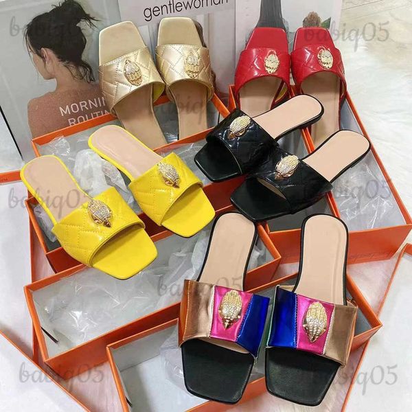 Hausschuhe Damen Hausschuhe 2023 Eagle Head Diamant Schnalle Sandalen Designer Offene Spitze Hardware Outdoor Flache Ferse Weibliche Frauen Slides Schwarz T231121