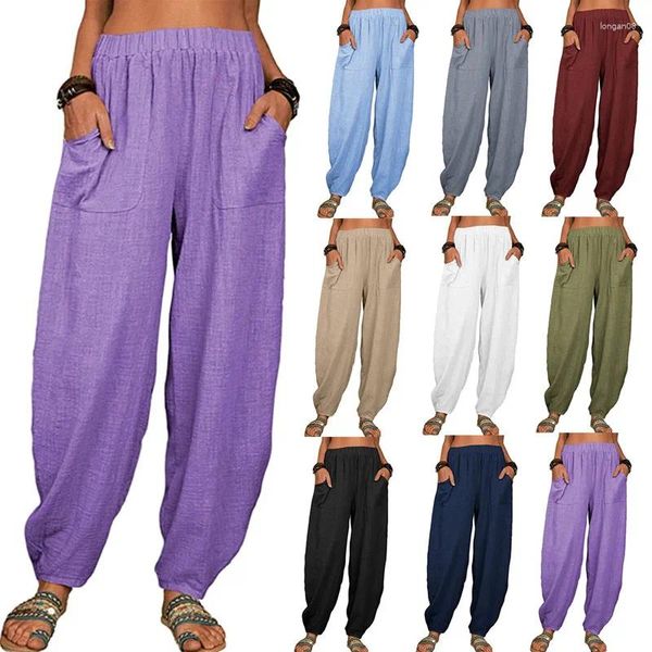 Женские брюки Y2k, модные женские брюки с высокой талией, широкие мешковатые фиолетовые брюки, летняя льняная женская эстетичная одежда большого размера