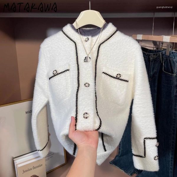 Maglieria da donna Matakawa Coreano Chic Moda Cardigan Colore a contrasto Elegante Visone Cashmere Dolce Donna Maglioni Autunno Inverno Maglieria