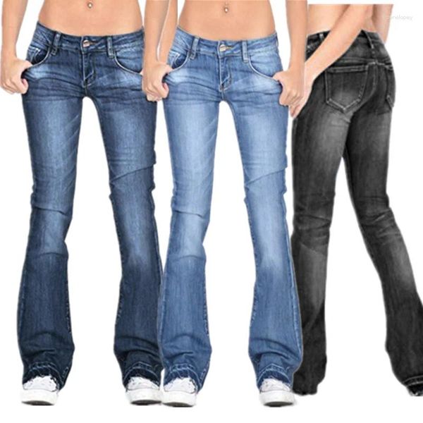 Jeans da donna Y2k stretti elastici all-match solidi pantaloni in denim streetwear alla moda con tasche pantaloni neri Jean Flare