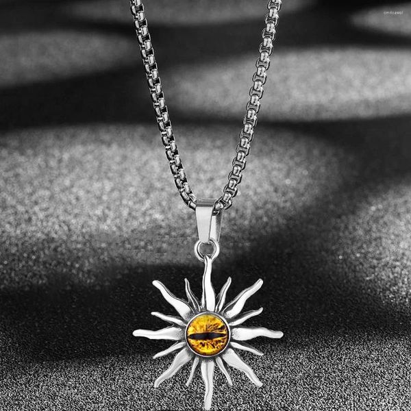 Anhänger Halsketten Vintage Punk Sun Eye Halskette Für Frauen Männer Böse Blaue Frau Kragen Lange Edelstahl Ketten Schmuck Geschenke