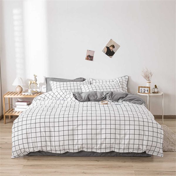 Conjuntos de roupas de cama conjuntos de cama Evich Conjunto de roupas de cama de tamanho xadrez preto e branco para o quarto de poliéster SingleLedouble 3pcs colcha de colcha de travesseiros de casta