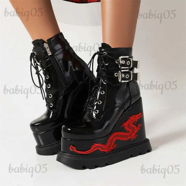 Stiefel Gothic Styley Plattform Keile Motorrad Stiefel 2022 Winter Marke Neue Straße Vampire Cosplay Coole Punk Frauen Schuhe Stiefeletten T231121