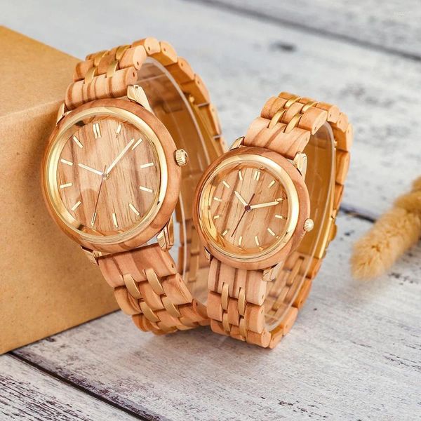 Armbanduhren Paar Holzuhren Klassisch Roségold Stahl Holz Uhrenarmband Mode Personalisierte Männer Frauen Handgelenk