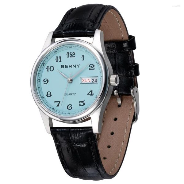 Armbanduhren Berny Damenmode Uhren Tag-Datum Kalender Uhr Miyota 2405 30 Meter Wasserdicht Arabisch Leicht ablesbares Ziffernblatt Damen