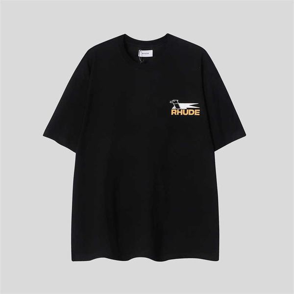 Дизайнерская модная одежда Футболки Футболки Rhude Fast Eagle Printing Summer Pure Cotton T-shirt Men's High Street Youth Универсальные повседневные женские топы Streetwear Хип-хоп