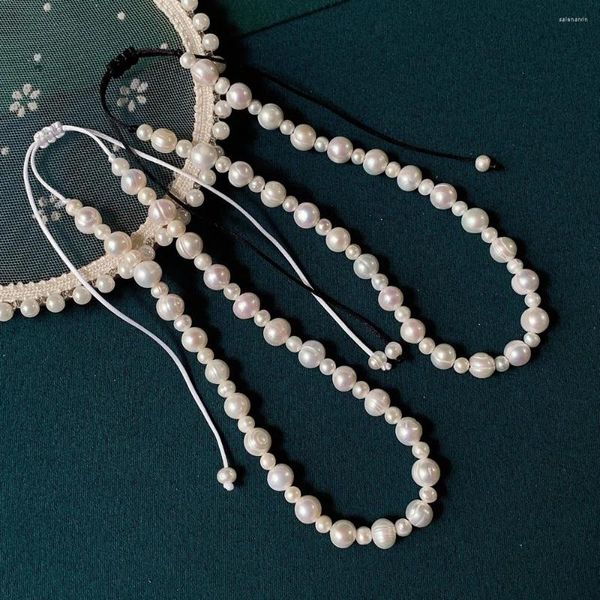 Choker Mode Echte Natürliche Süßwasser Perle Halskette Schwarz Weiß Seil Kette Großen Barock Strang Hochzeit Schmuck