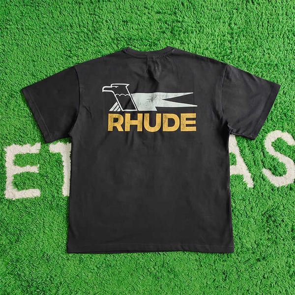 Designermode Kleidung T-Shirts T-Shirts Kleine trendige Marke Rhude Vorderseite Rückseite Made Old Emblem Elevation Reine Baumwolle Lose Sommer Herren Neues T-Shirt Hip Hop Streetwear Tops