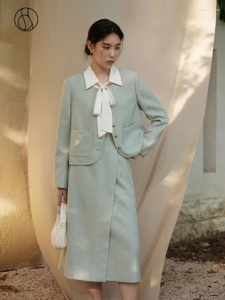 Arbeitskleider DUSHU Damen Französisches Pendler-Set 2023 Herbstprodukt Schlanke einfache Mode für Frauen Hellgrüne Top-Röcke