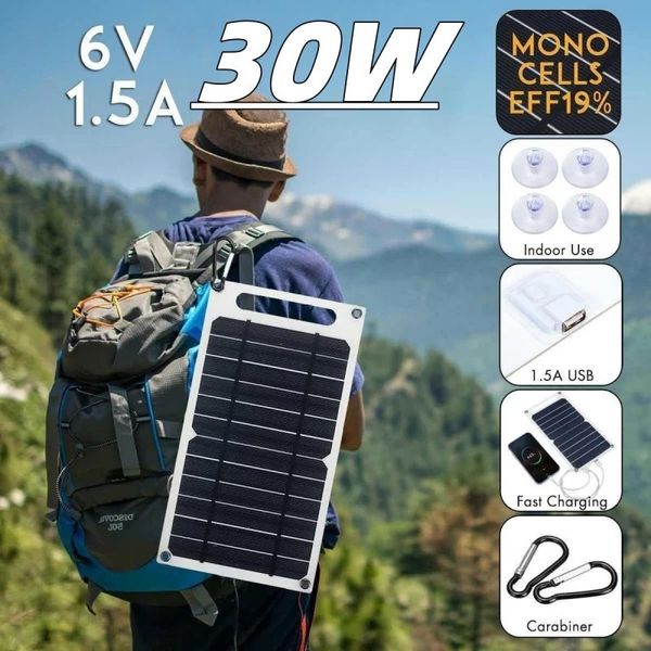 Ladegeräte 30W Solarpanel mit tragbarem USB-Telefonladegerät, wasserdichtes Outdoor-Wander- und Camping-6V-Ladegerät 231120