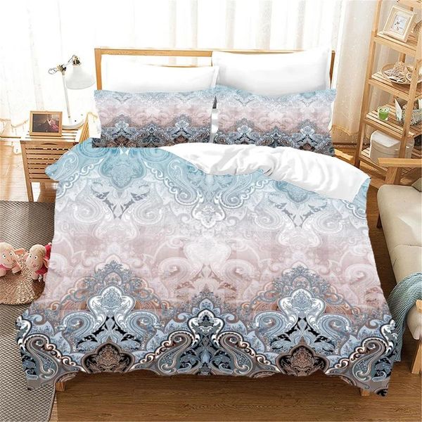 Bettwäsche-Sets, Retro-Rosa-Ombre-Design, Boho-Nation, Paisley-Polyester, 3-teiliges Einzelbett-Bettbezug-Set und 2-teiliges Kissen