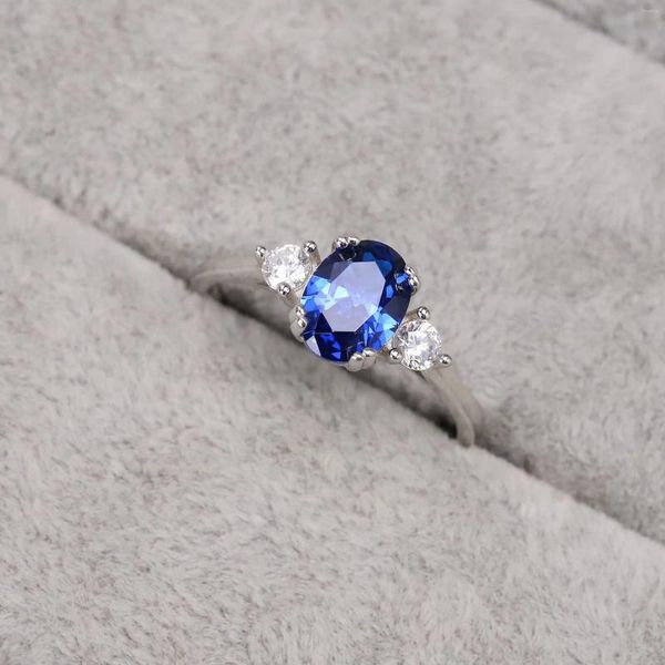 Кольца кластера из стерлингового серебра S925, европейская и американская мода, овальное синее кольцо с бриллиантом в стиле ретро, индивидуальное обручальное кольцо