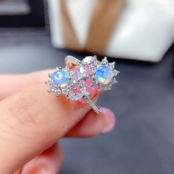 Cluster Ringe Luxus 925 Silber Opal Ring für Party 5mm Natürlicher schillernder Schmuck Geschenk Frau