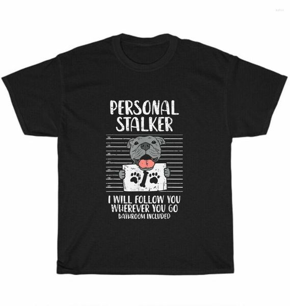 Camisetas masculinas perseguidor pessoal pitbull engraçado pittie cachorro amante de estimação o-gola algodão camiseta de algodão