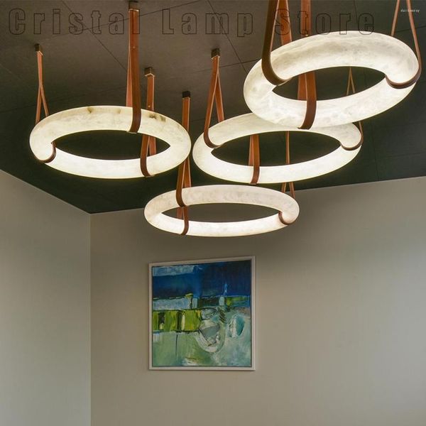 Lampadari Nordic Soffitto Led Sorgente Luminosa Ciondolo Lusso Moderno Grande Lampadario Ad Anello Alabastro Illuminazione Per Ristorante Soggiorno