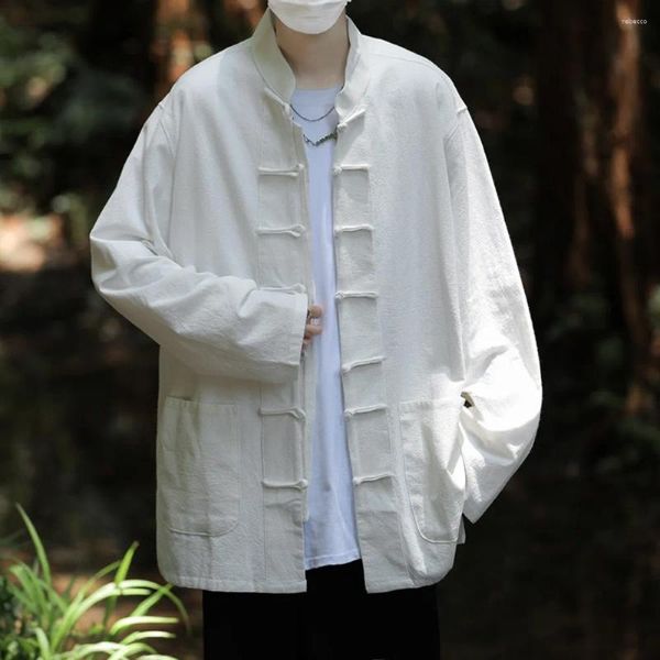 Camicie casual da uomo Autunno Uomo Stile cinese Uomo tradizionale in cotone e lino Tang Suit Camicia uniforme Camicetta di tendenza maschile Abbigliamento