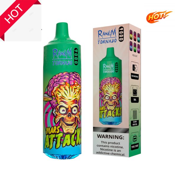 Puff 9000 VAPEN RandM Tornado 9000 Puff 9K Vape Descartável Puff E Cigarros Bobina de Malha 18ml Pod Bateria Recarregável RGB Light Big Puffs 0% 2% 5% Vape Pen