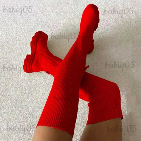 Stiefel Damen Oberschenkel über dem Knie Stiefel Stretch Stricksocken Stiefel Sexy Plattform 2023 Winter Neue Sexy Samt Reißverschluss Lange Stiefel über dem Knie T231121