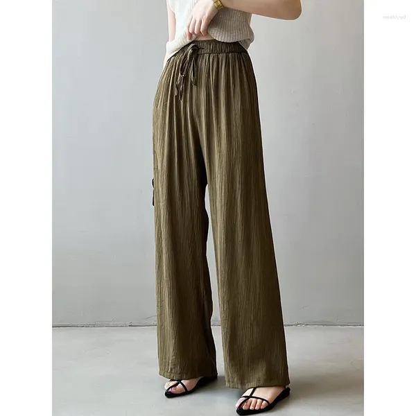 Damenhose Latter Rain Lazy Wide Leg Casual Straight Women Sommer elastische Taille japanische hohe Faltenhose