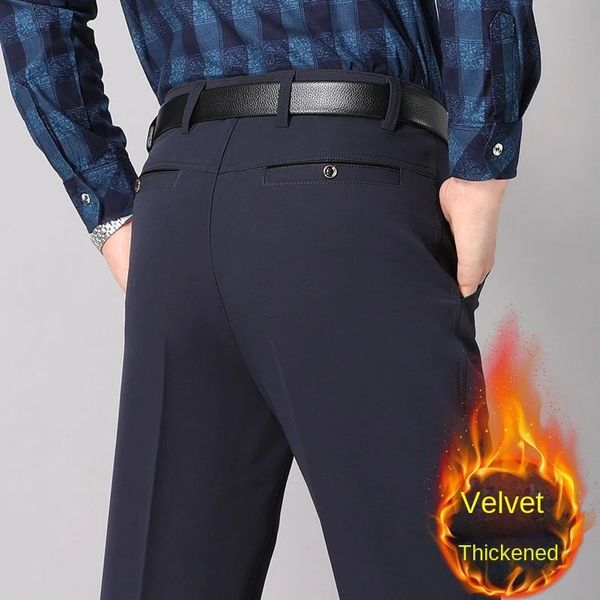 Calças masculinas inverno quente terno calças não passadas lã preta ultrafina montagem negócios formal 231121