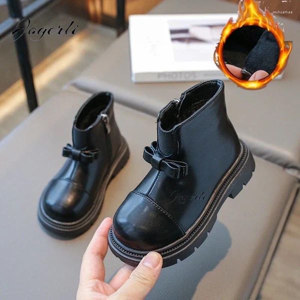Сапоги для девочек, теплая детская модная зимняя модная короткая плюшевая обувь на мягкой подошве