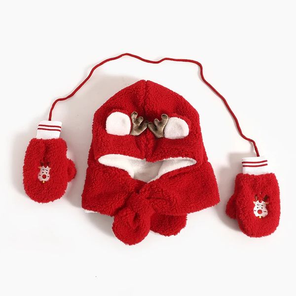 Шапки Шапки Listenwind Детская шапка Комплект перчаток Зимняя рождественская шапка с рогами и варежки для малышей, мальчиков и девочек, аксессуары для холодной погоды 231120