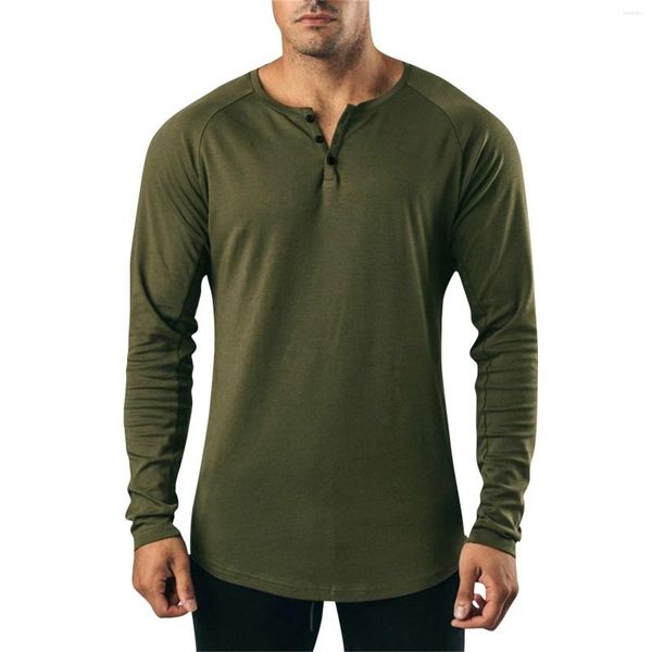 Camisetas masculinas de manga longa grande e alta para homens camisa leve de fitness masculina algodão liso