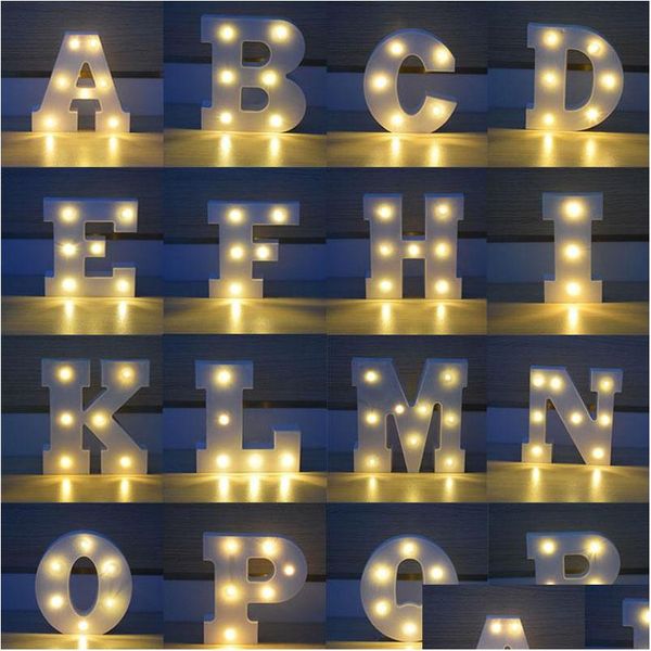 Decorazione del partito 26 lettere LED bianco luce notturna tendone segno alfabeto lampada per compleanno camera da letto appeso a parete Za4919 goccia D Dhzbe