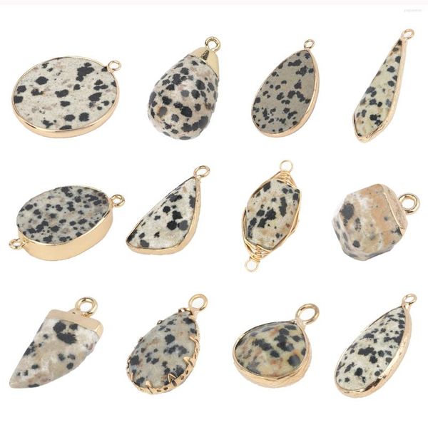 Collane a pendente naturale dalmata jasper in pietra di pietra femminile connettore per gioielli che producono forniture di orecchini in bracciale fatte fatti fai -da -te forniture