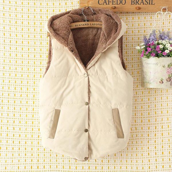 Gilet da donna Autunno Inverno Coreano Pile di corallo Gilet di pelo di agnello europeo e americano Cappotto con cappuccio Moda allentata