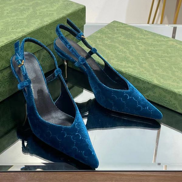 Sandali di alta qualità slingback in pelle scamosciata alla moda cinturino alla caviglia con fibbia lussuose scarpe firmate metallo sandalo con tacco alto sottile da 8,5 cm in vera pelle