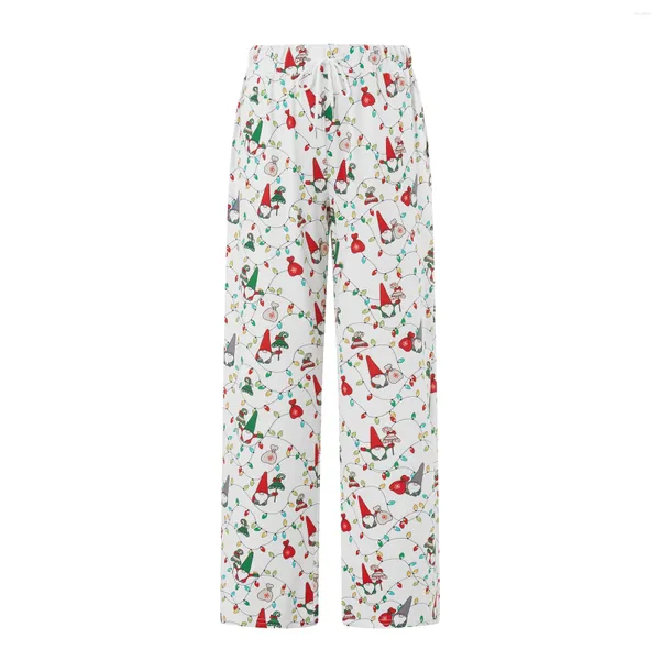 Pantaloni da donna Salotto Natalizio Fiocco di neve Stampa Gnomo di Babbo Natale Pantaloni da pigiama larghi comodi casual a gamba larga