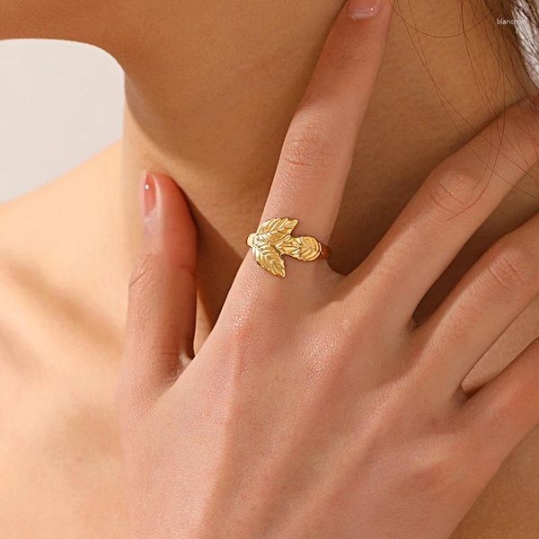 Hochzeit Ringe Klassische Blatt Ring Gold Farbe Frauen Pflanze Edelstahl Exquisite Einstellbar Für Paar Täglichen Zubehör Schmuck