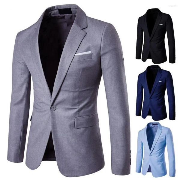 Ternos masculinos elegantes, casaco confortável, blazer masculino, lapela, bolsos justos, slim