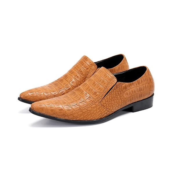 Moda Men Sapatos de couro Cobra Impressões de pele homens Vestido de escritório Classic estilo Borgonha amarelo renda up toe pontado oxford Sapatos homens