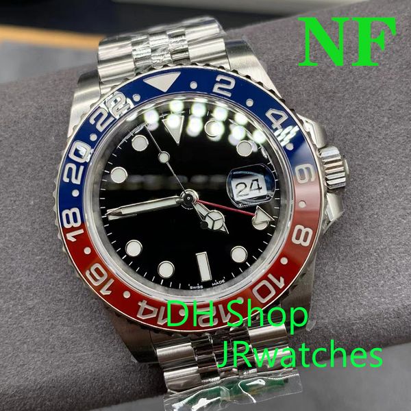 NF Clean Luxury Men GMT Relógio Dual Time Zone ETA 2836 3186 3285 Mergulho Mecânico Automático Mão Esquerda Verde Moda Vinho Vermelho Caixa de Relógio Esportivo Cerâmica Luminosa 40MM Luxu