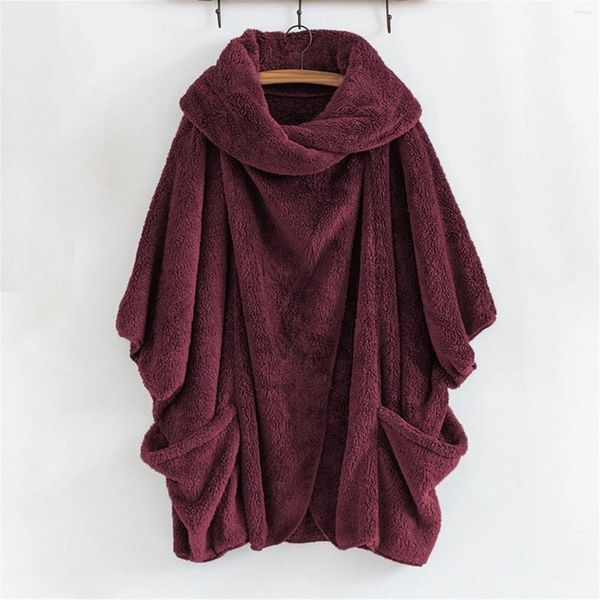 Hoodies femininos inverno flanela poncho casacos casuais cor sólida quente irregular jaqueta de pelúcia topo macio confortável peludo outwear