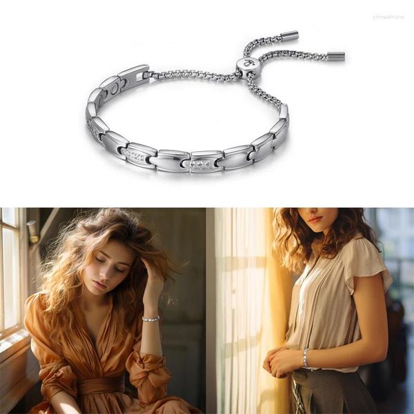 Link pulseiras rainso 2023 pulseira magnética ajustável meninas pulseira de aço inoxidável para mulheres energia moda jóias presente de natal