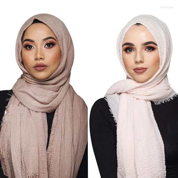 Scarves 70 180cm Women Muslim Crinkle Hijab Scarf Femme Musulman Soft Cotton Headscarf Islamic Shawls And Wraps Wholesale Price