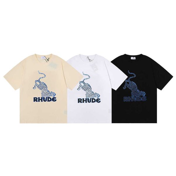 Little 2022 Популярная мода Rhude с леопардовым принтом в стиле хип-хоп Повседневная футболка с короткими рукавами для мужчин и женщин